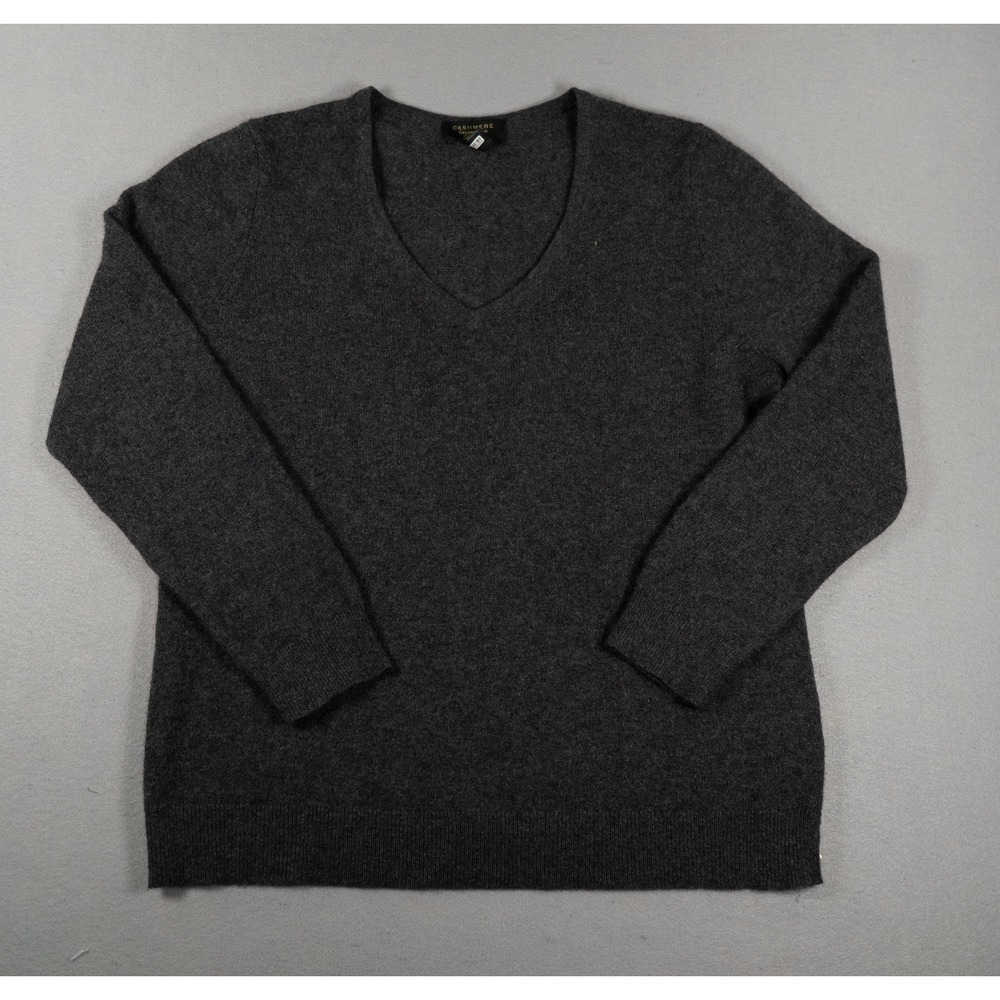 Charter Club Womens Sweater XL V-Neck 100% Cashmere Long Sleeve Charcoal Gray